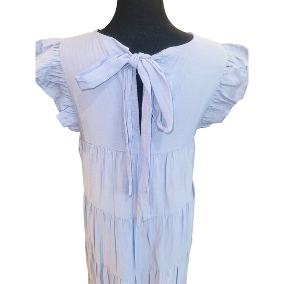 Vici X Destiny Powder Blue Tiered Maxi Dress Ruffle Sleeves Tie-Back M Cottage - Picture 4 of 12